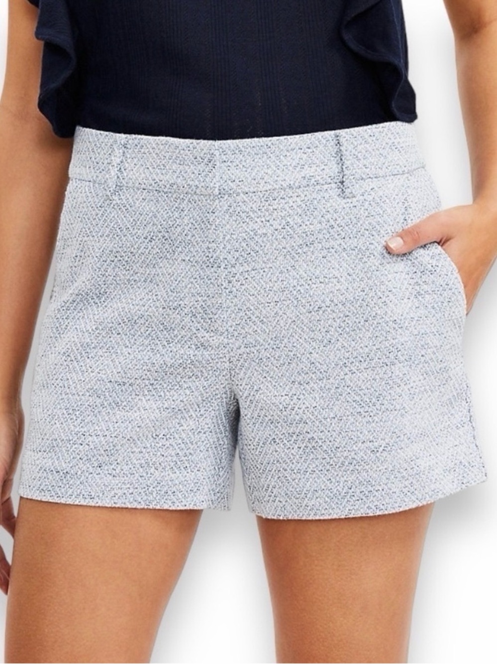 NWT Loft Riviera Tweed Shorts Blue Sz 12 Academia Tailored Preppy Fall Layering